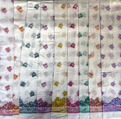 100% Cotton Mulmul White Dupatta with Border - 44”